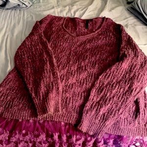 Purple Sweater with lace on the bottom